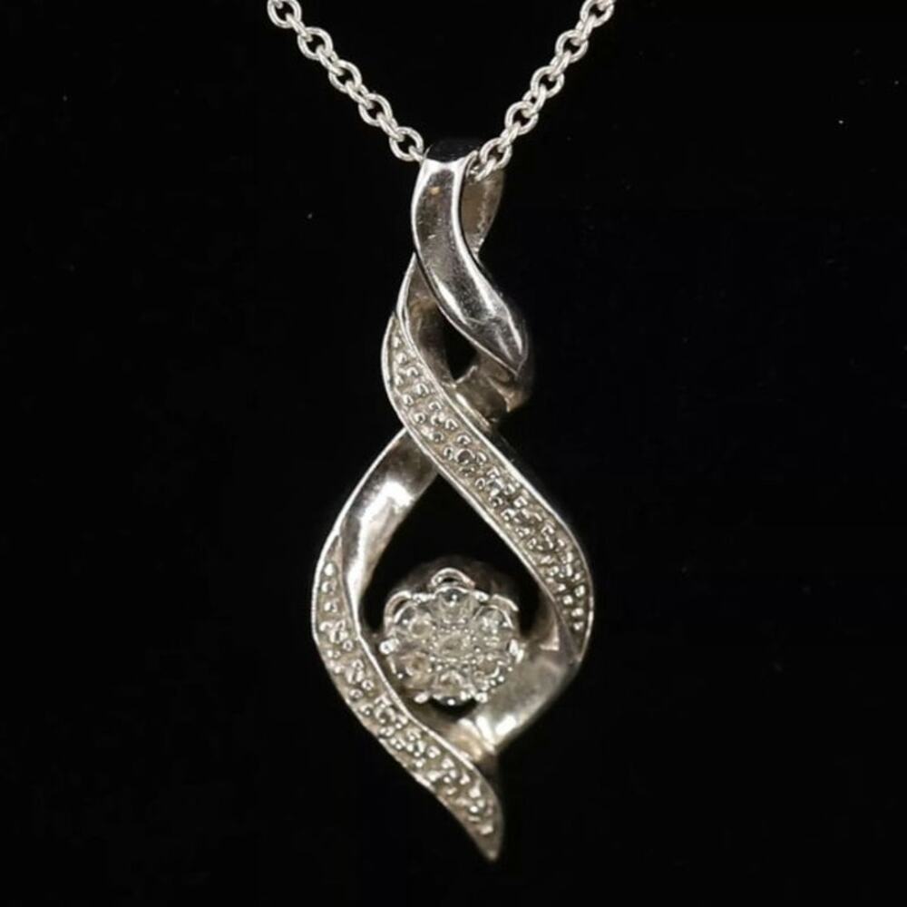 Designer Sterling Silver Diamond Pave Infinite Loop Swirl Necklace Pendant  18"